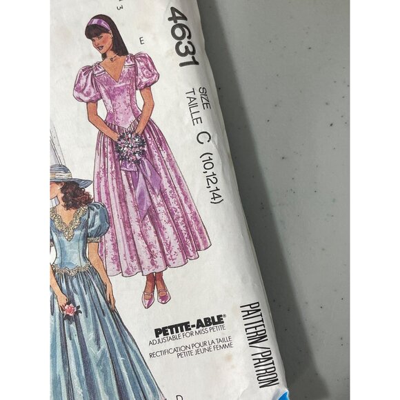 80s McCalls 4631 Sewing Pattern Size 10-12-14 Bridal Bridesmaids Gown Dress CUT - Picture 3 of 6